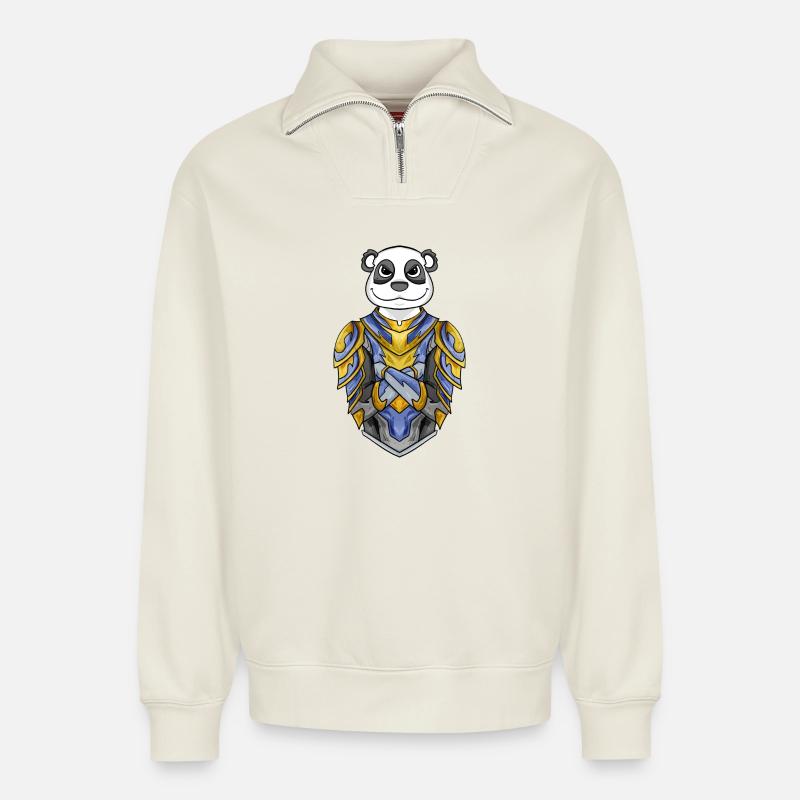 Ritter Panda cool - Relaxed Unisex Organic Half Zip Sweatshirt – von SPREAD - Naturweiß