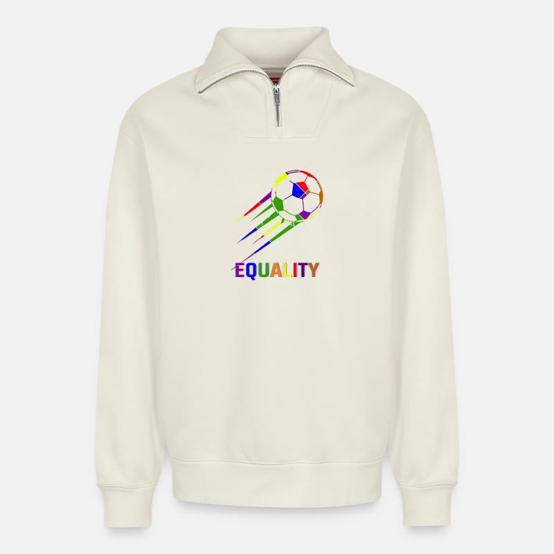 Fußball Regenbogen WM Equality - Relaxed Unisex Organic Half Zip Sweatshirt – von SPREAD - Naturweiß