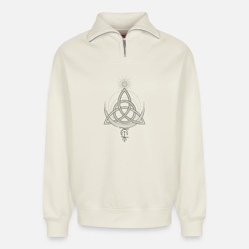 Trinity Knoten Triqueta Triquetra - Relaxed Unisex Organic Half Zip Sweatshirt – von SPREAD - Naturweiß