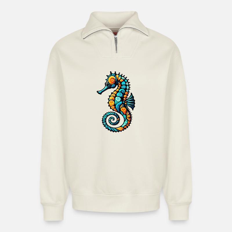 Seepferdchen - Relaxed Unisex Organic Half Zip Sweatshirt – von SPREAD - Naturweiß