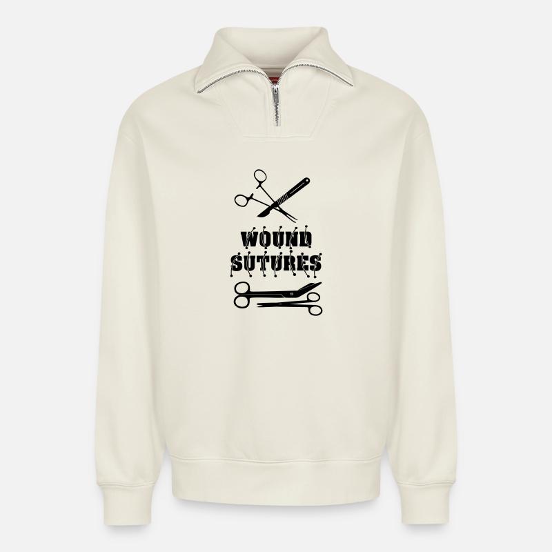 Wound Sutures - Relaxed Unisex Organic Half Zip Sweatshirt – by SPREAD - off white
