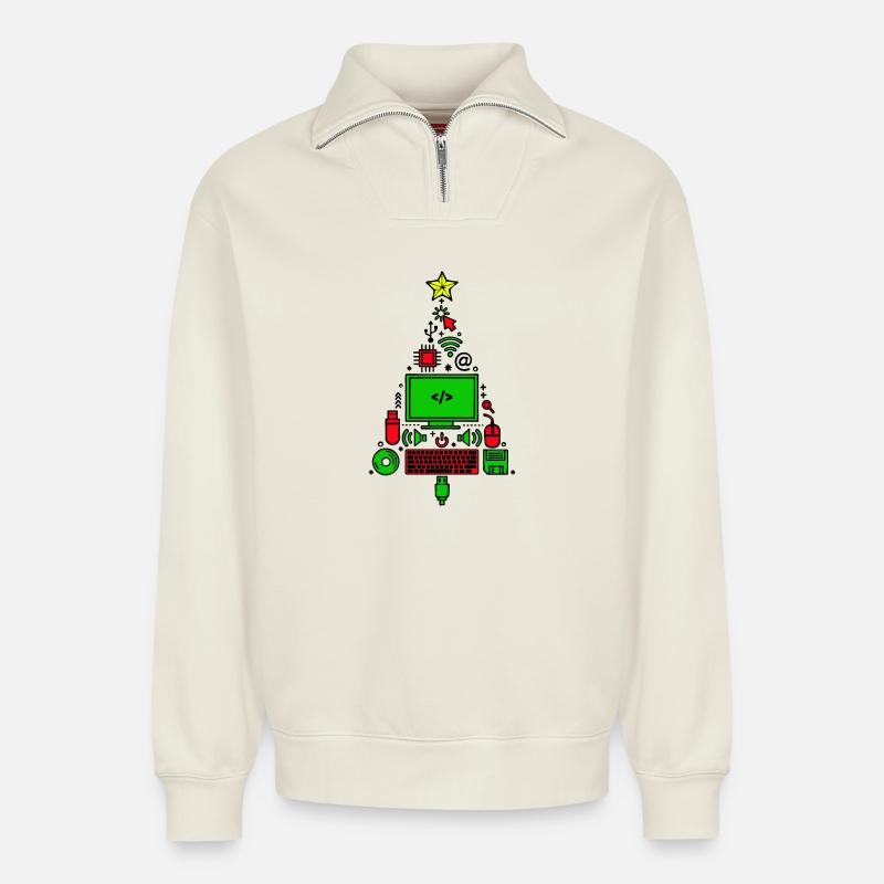 Code Computer Code Debug Skripting Programmierer - Relaxed Unisex Organic Half Zip Sweatshirt – von SPREAD - Naturweiß
