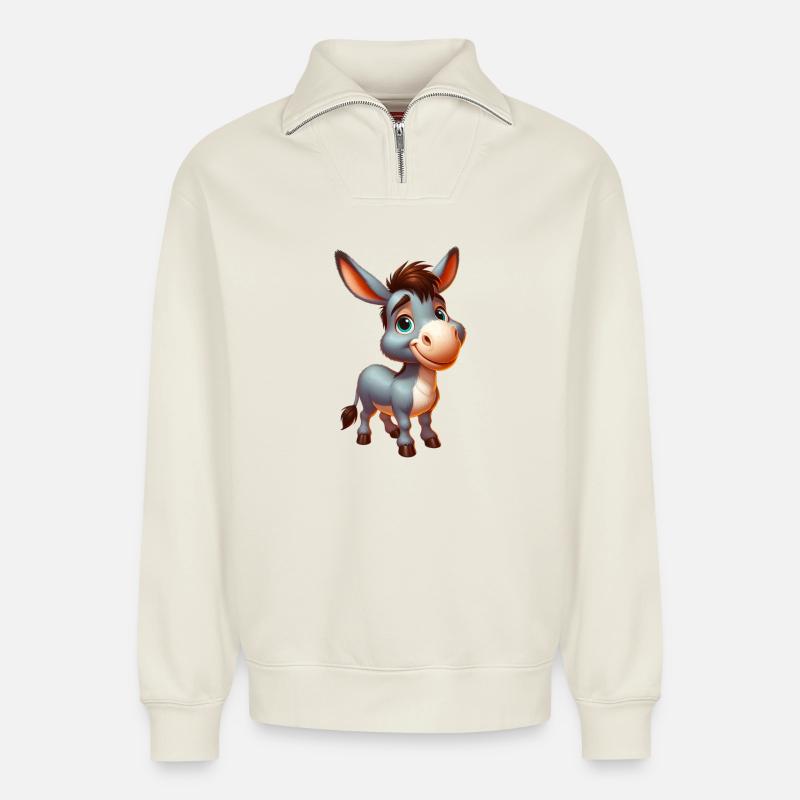 Esel Esel Schnuller Maultier - Relaxed Unisex Organic Half Zip Sweatshirt – von SPREAD - Naturweiß