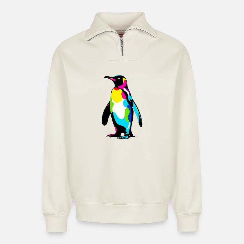 Pinguin - Relaxed Unisex Organic Half Zip Sweatshirt – von SPREAD - Naturweiß