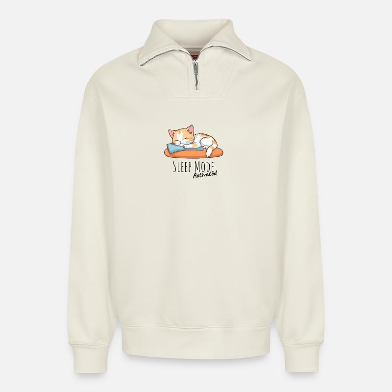 Sleep Mode Activated - Relaxed Unisex Organic Half Zip Sweatshirt – by SPREAD - off white