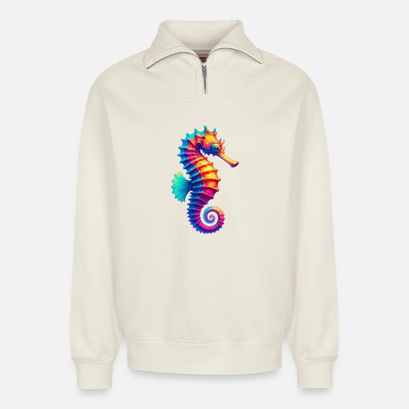 Seepferdchen - Relaxed Unisex Organic Half Zip Sweatshirt – von SPREAD - Naturweiß