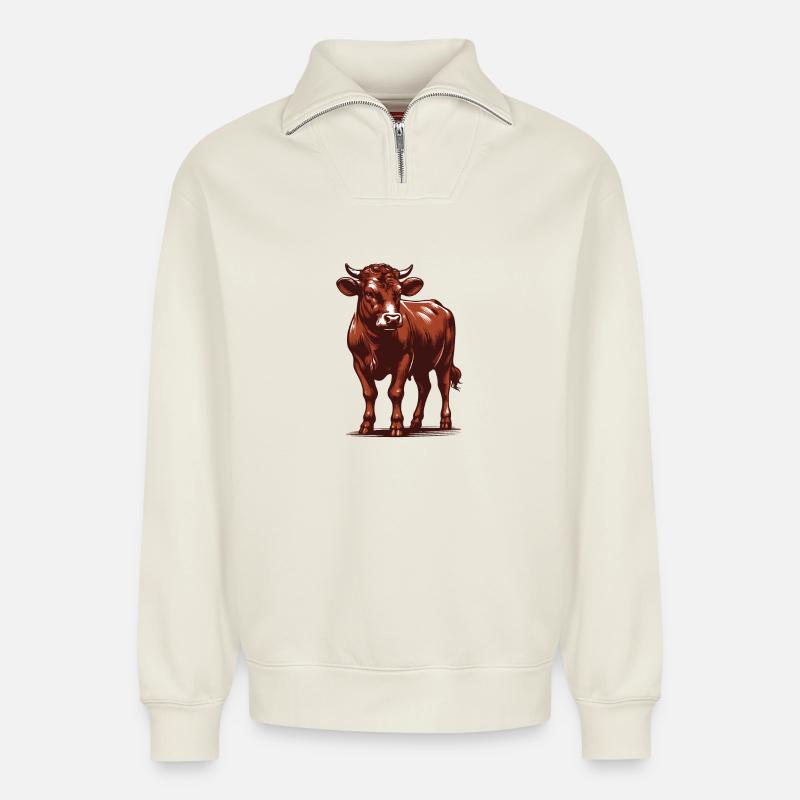 Cattle - Relaxed Unisex Organic Half Zip Sweatshirt – by SPREAD - off white