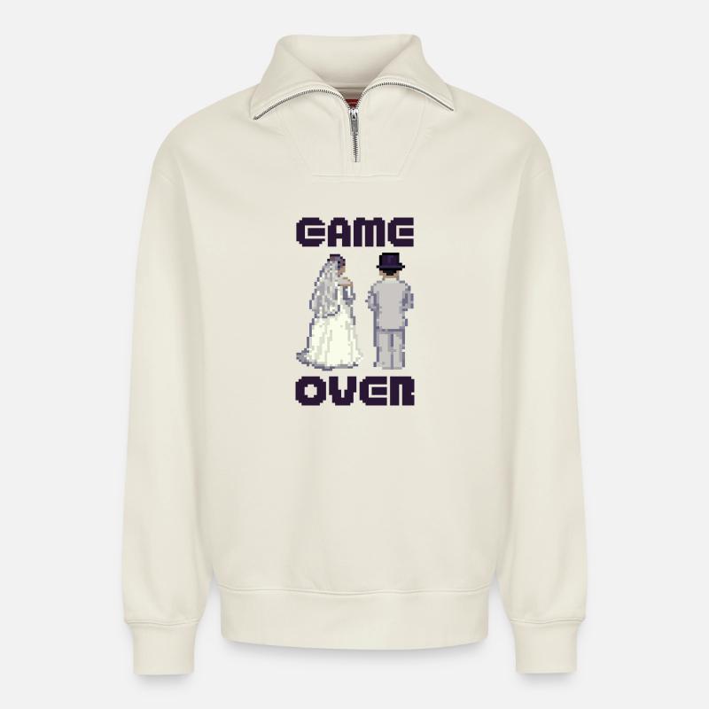 GAME OVER Junggesellenabschied Bräutigam - Relaxed Unisex Organic Half Zip Sweatshirt – von SPREAD - Naturweiß