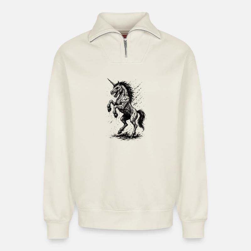 Einhorn Dämmerung - Relaxed Unisex Organic Half Zip Sweatshirt – von SPREAD - Naturweiß
