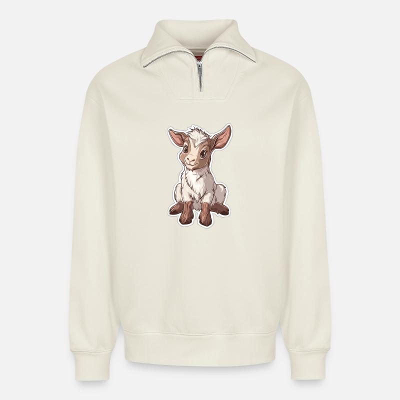 Ziege - Relaxed Unisex Organic Half Zip Sweatshirt – von SPREAD - Naturweiß