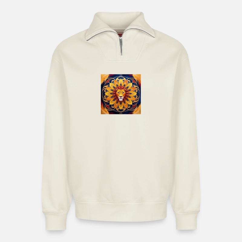 Sonnenlöwe Mandala Design - Relaxed Unisex Organic Half Zip Sweatshirt – von SPREAD - Naturweiß