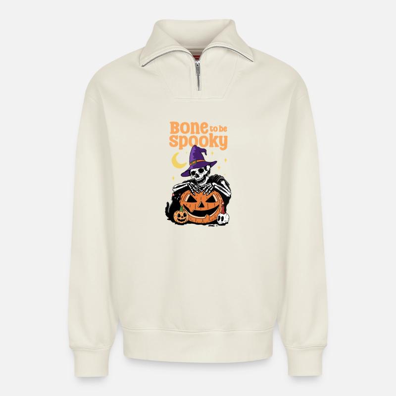 Knochen, um gruselig zu sein - Relaxed Unisex Organic Half Zip Sweatshirt – von SPREAD - Naturweiß