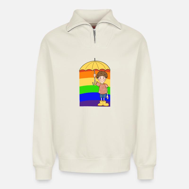 Regenbogen Mann - Relaxed Unisex Organic Half Zip Sweatshirt – von SPREAD - Naturweiß