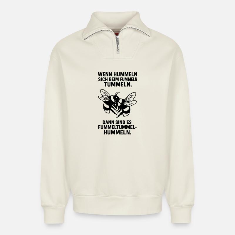 Fummel Tummel Hummeln - Relaxed Unisex Organic Half Zip Sweatshirt – von SPREAD - Naturweiß