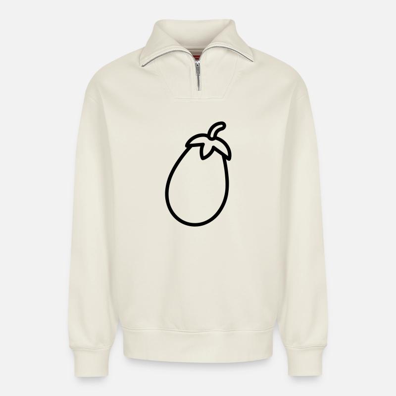 Aubergine - Relaxed Unisex Organic Half Zip Sweatshirt – von SPREAD - Naturweiß