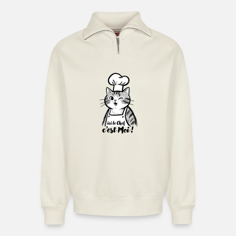 Cat Chef, hier bin ich! - Relaxed Unisex Organic Half Zip Sweatshirt – von SPREAD - Naturweiß
