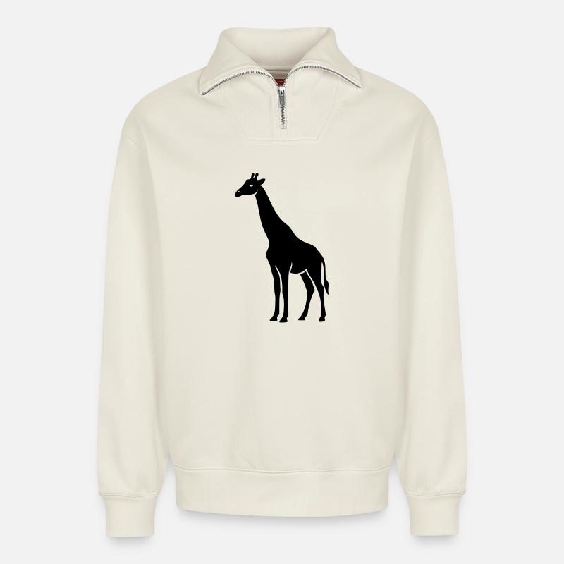 giraffe - Relaxed Unisex Organic Half Zip Sweatshirt – by SPREAD - off white