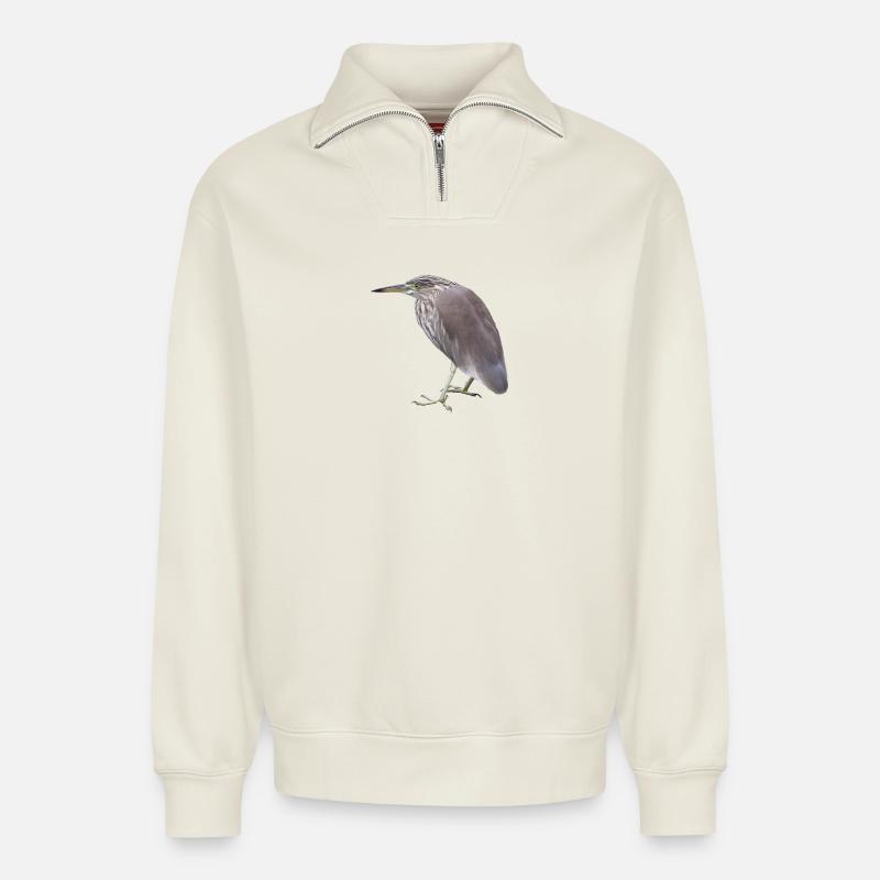 Bacchusreiher - Relaxed Unisex Organic Half Zip Sweatshirt – von SPREAD - Naturweiß