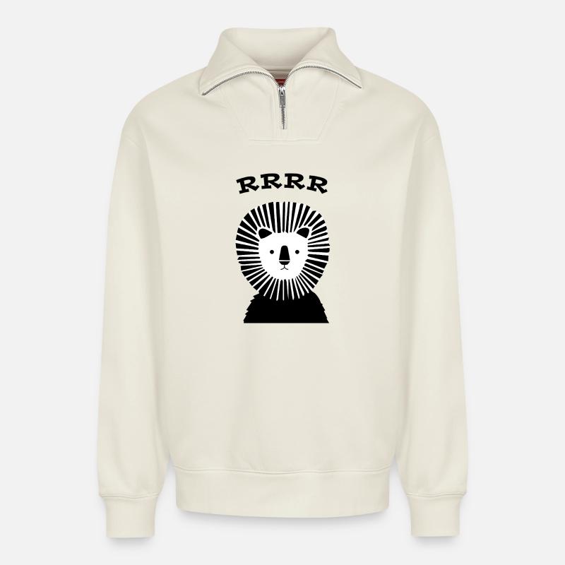 Löwe - Relaxed Unisex Organic Half Zip Sweatshirt – von SPREAD - Naturweiß