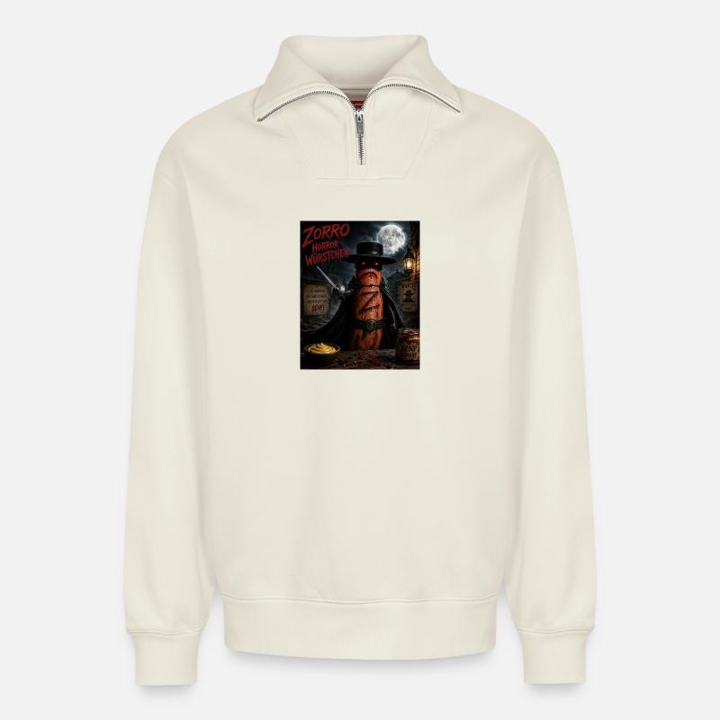 Zorro Horror Würstchen  - Relaxed Unisex Organic Half Zip Sweatshirt – von SPREAD - Naturweiß