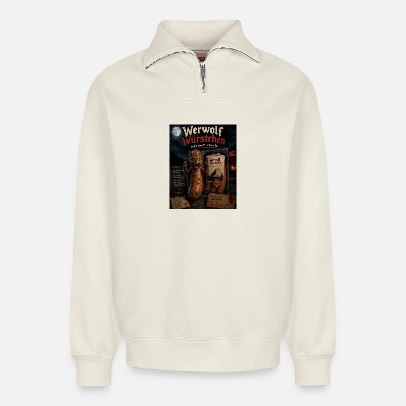 Werwolf Würstchen  - Relaxed Unisex Organic Half Zip Sweatshirt – von SPREAD - Naturweiß