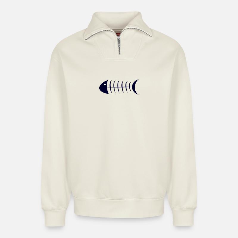 Fisch - Relaxed Unisex Organic Half Zip Sweatshirt – von SPREAD - Naturweiß