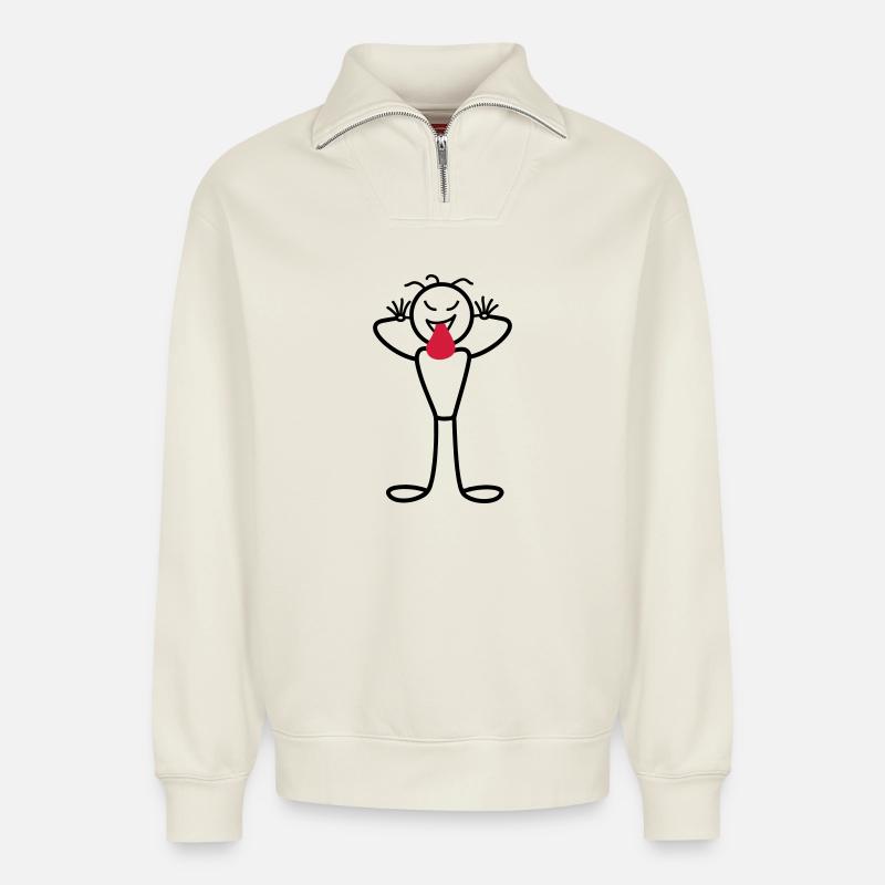 Männchen - Relaxed Unisex Organic Half Zip Sweatshirt – von SPREAD - Naturweiß