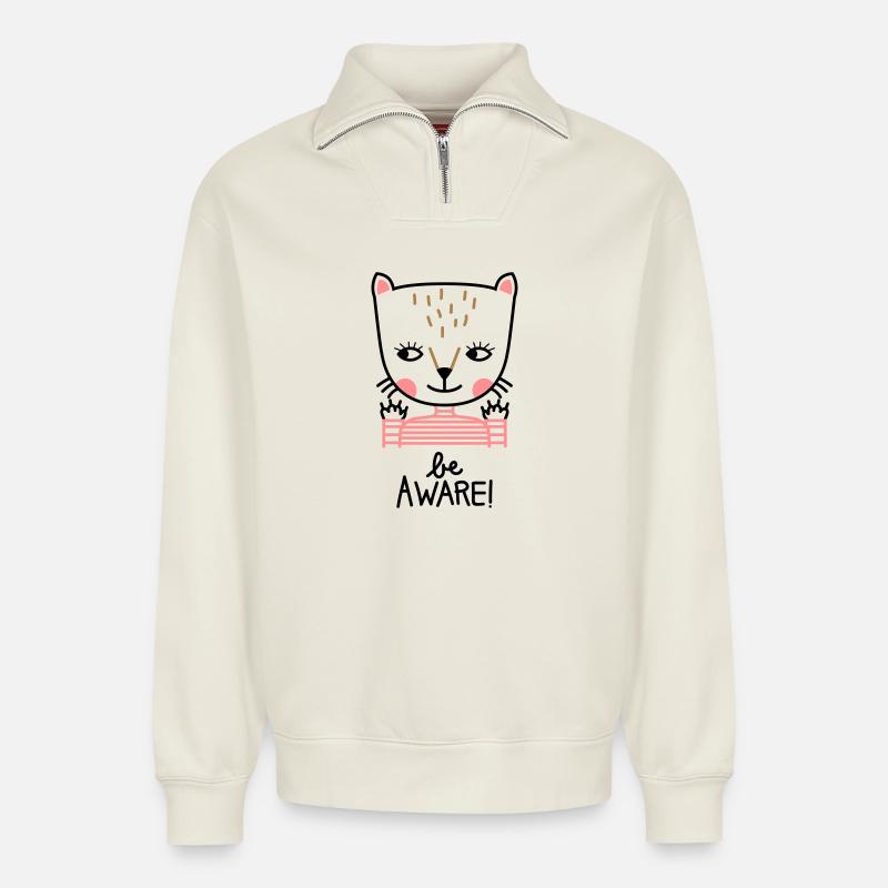 be aware - Relaxed Unisex Organic Half Zip Sweatshirt – von SPREAD - Naturweiß