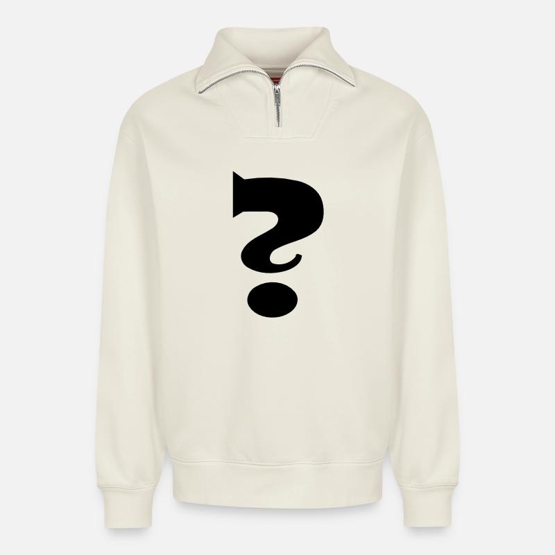 Question mark - Relaxed Unisex Organic Half Zip Sweatshirt – by SPREAD - off white