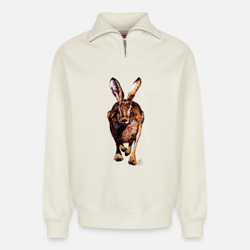 Feldhase - Relaxed Unisex Organic Half Zip Sweatshirt – von SPREAD - Naturweiß