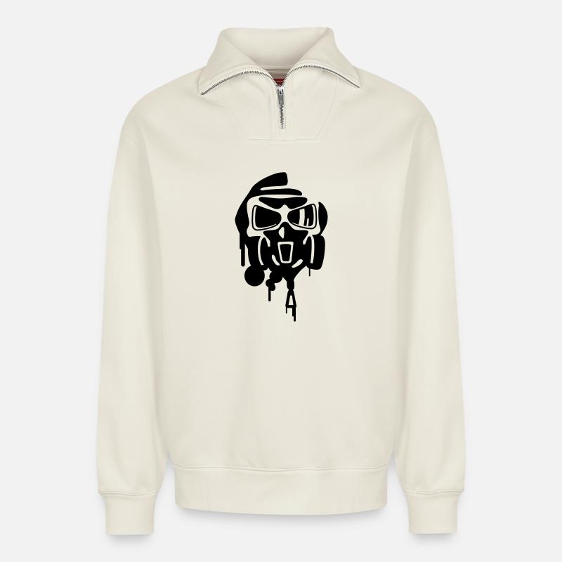 graffiti - Relaxed Unisex Organic Half Zip Sweatshirt – by SPREAD - off white