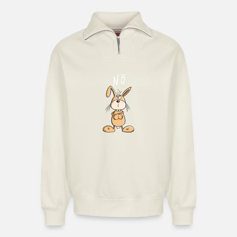 NÖ Hase Comic Ostern Geschenk - Relaxed Unisex Organic Half Zip Sweatshirt – von SPREAD - Naturweiß