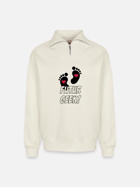 Futur Geek ! - Sweat unisexe décontracté en coton biologique à demi-zip – de SPREAD - blanc cassé