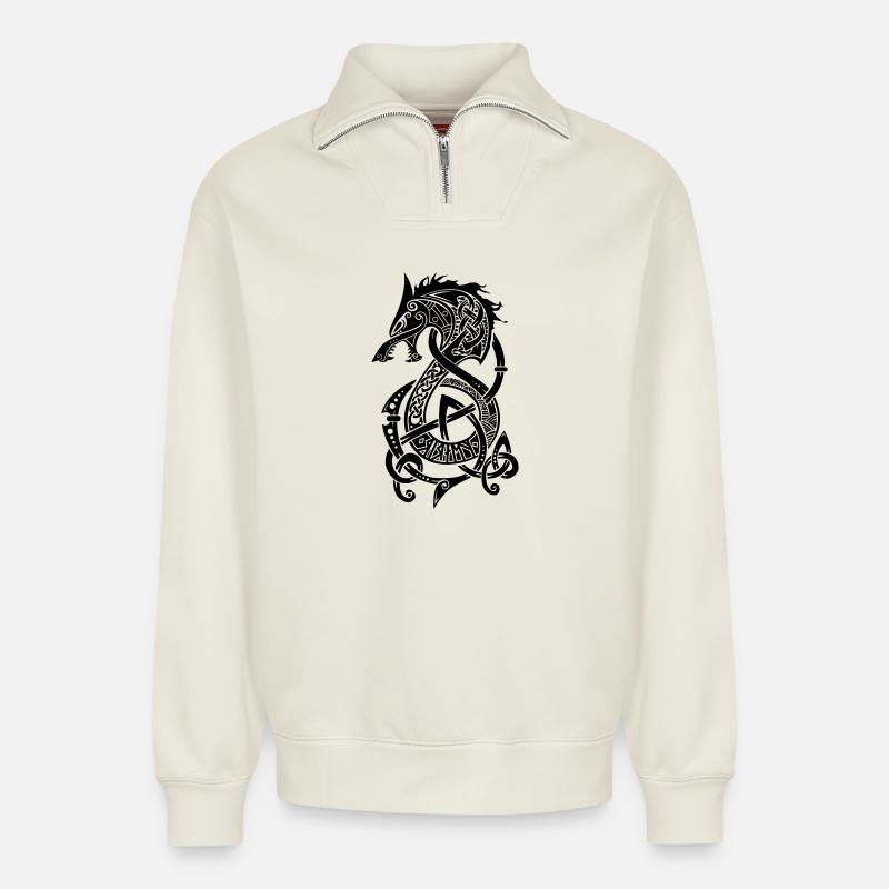 Fenrir - Relaxed Unisex Organic Half Zip Sweatshirt – von SPREAD - Naturweiß