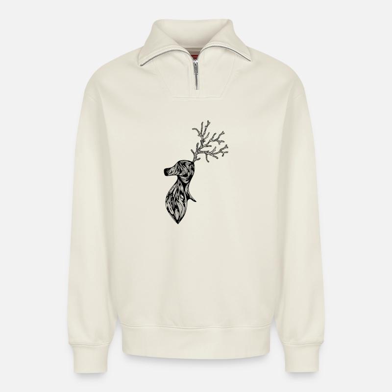 Hirsch - Relaxed Unisex Organic Half Zip Sweatshirt – von SPREAD - Naturweiß