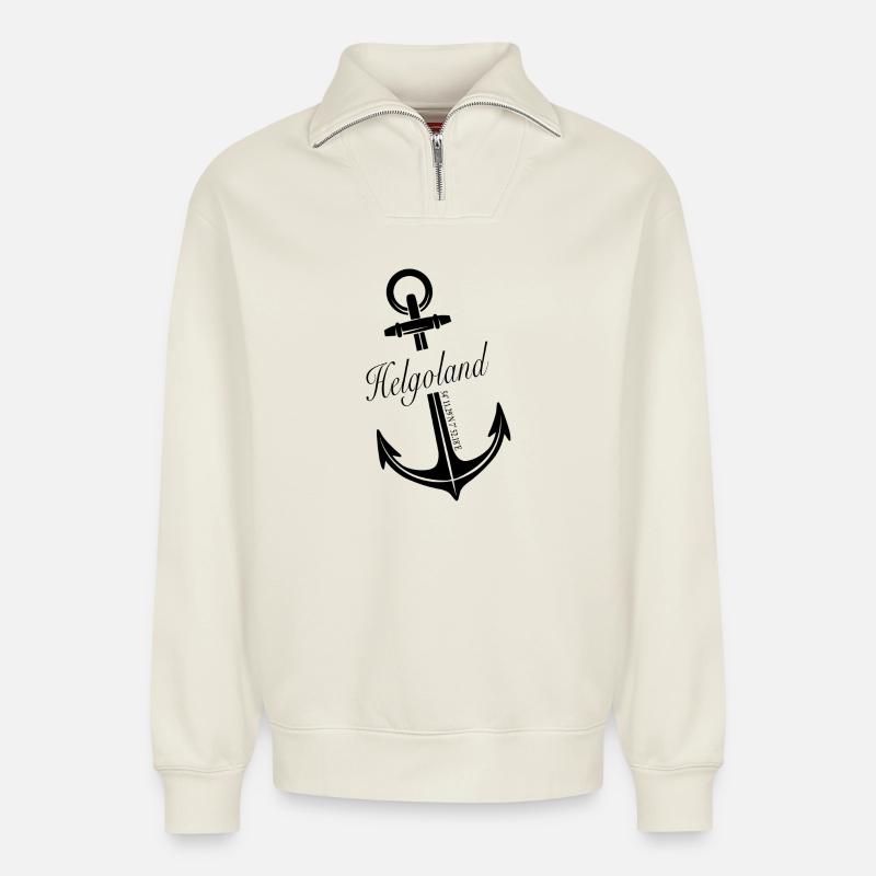 Helgoland - Relaxed Unisex Organic Half Zip Sweatshirt – von SPREAD - Naturweiß