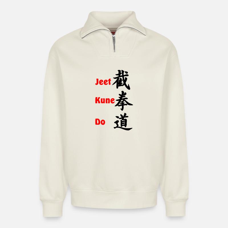 Jeet kun do rot geschrieben - Relaxed Unisex Organic Half Zip Sweatshirt – von SPREAD - Naturweiß