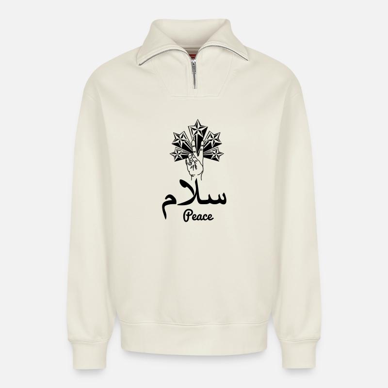 Arabische Friedenssterne - Relaxed Unisex Organic Half Zip Sweatshirt – von SPREAD - Naturweiß