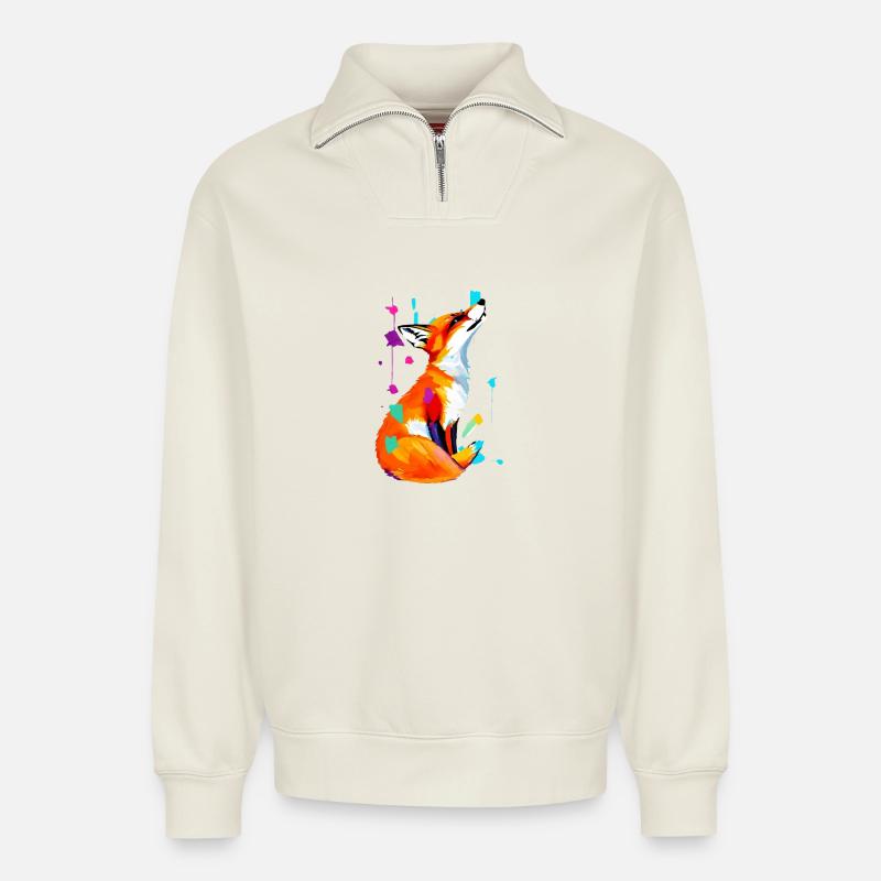 Farbexplosion Fuchs - Relaxed Unisex Organic Half Zip Sweatshirt – von SPREAD - Naturweiß