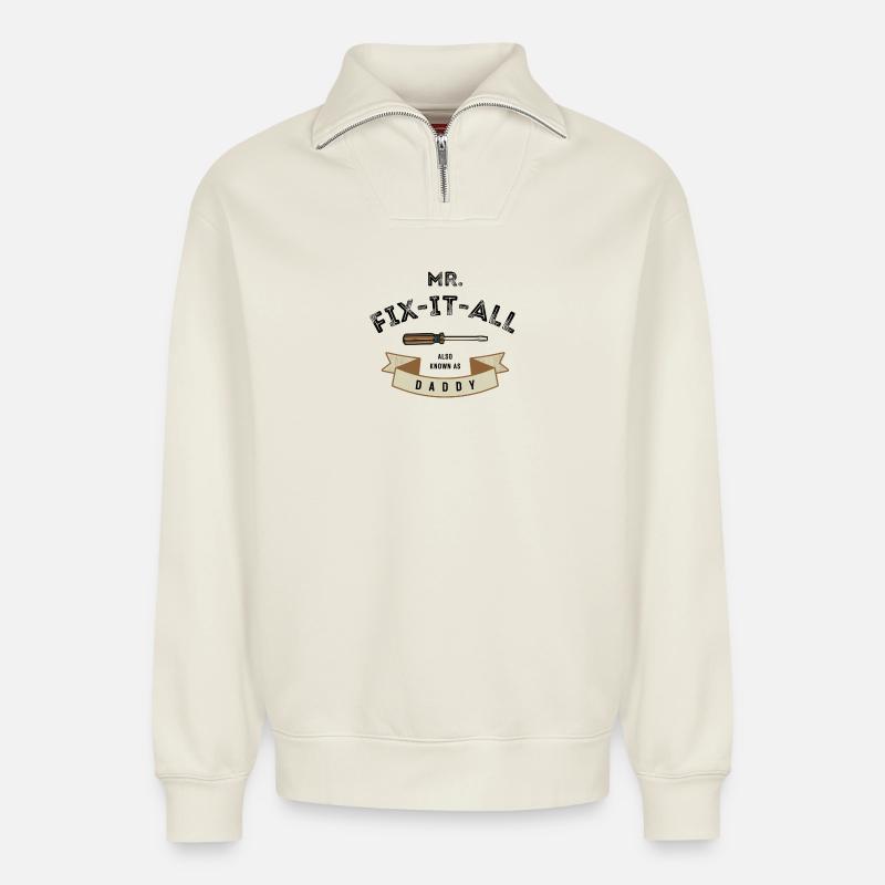 I fix everything - Relaxed Unisex Organic Half Zip Sweatshirt – by SPREAD - off white