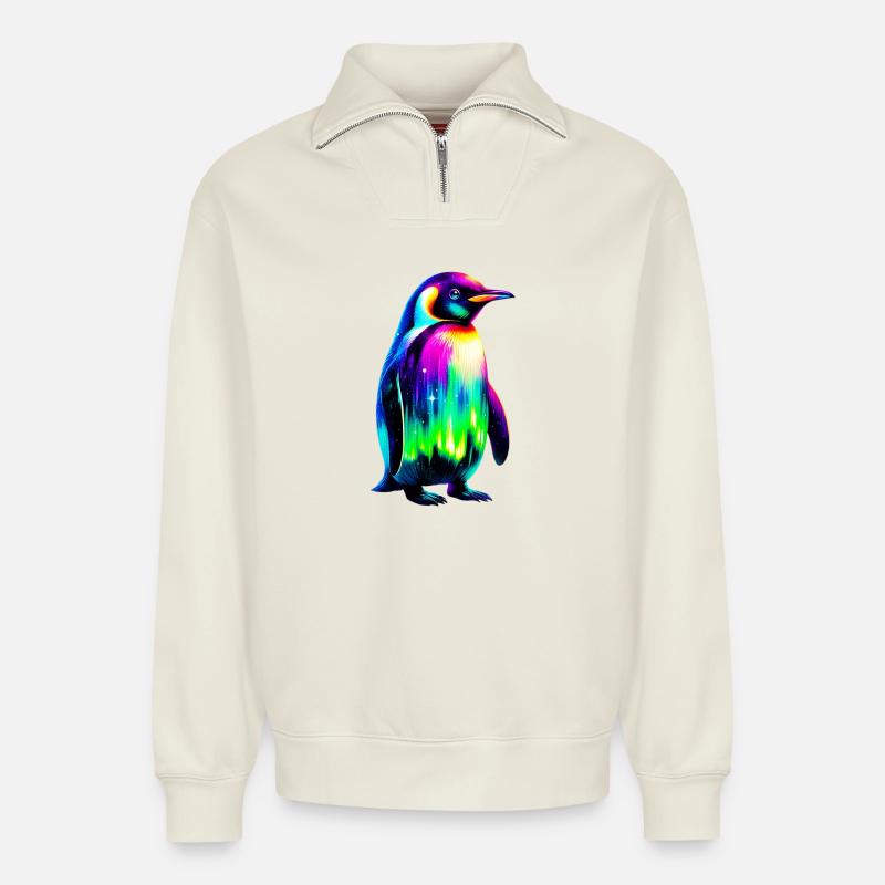 Pinguin - Relaxed Unisex Organic Half Zip Sweatshirt – von SPREAD - Naturweiß