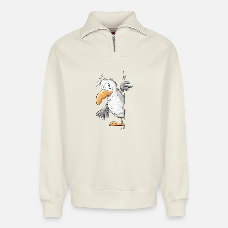 Drollige Möwe Tiermotiv - Relaxed Unisex Organic Half Zip Sweatshirt – von SPREAD - Naturweiß