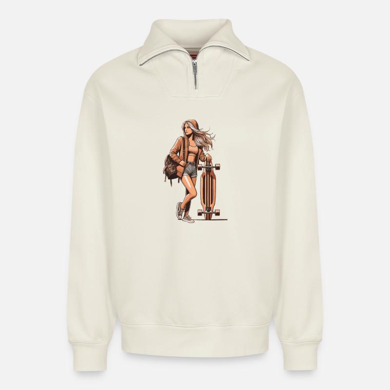 Longboard - Relaxed Unisex Organic Half Zip Sweatshirt – von SPREAD - Naturweiß