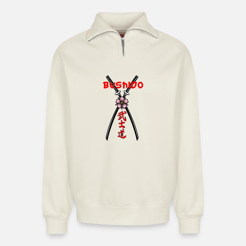 Bushido Power & Honor - Relaxed Unisex Organic Half Zip Sweatshirt – by SPREAD - off white