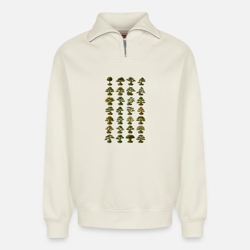 Verschiedene Bonsai Bäume Sammlung - Relaxed Unisex Organic Half Zip Sweatshirt – von SPREAD - Naturweiß