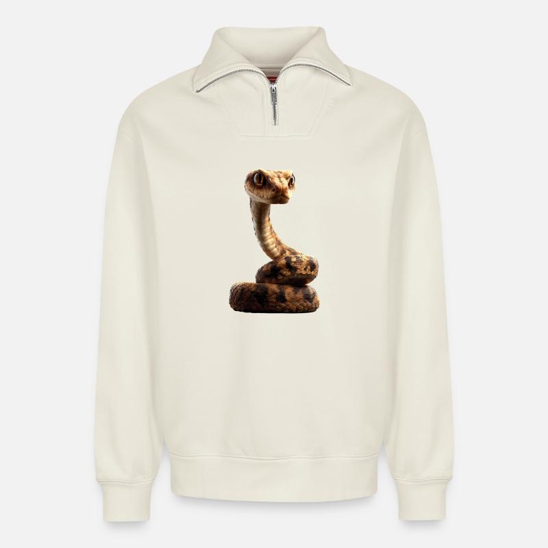 Schlange Python Kobra Klapperschlange Schlangen - Relaxed Unisex Organic Half Zip Sweatshirt – von SPREAD - Naturweiß