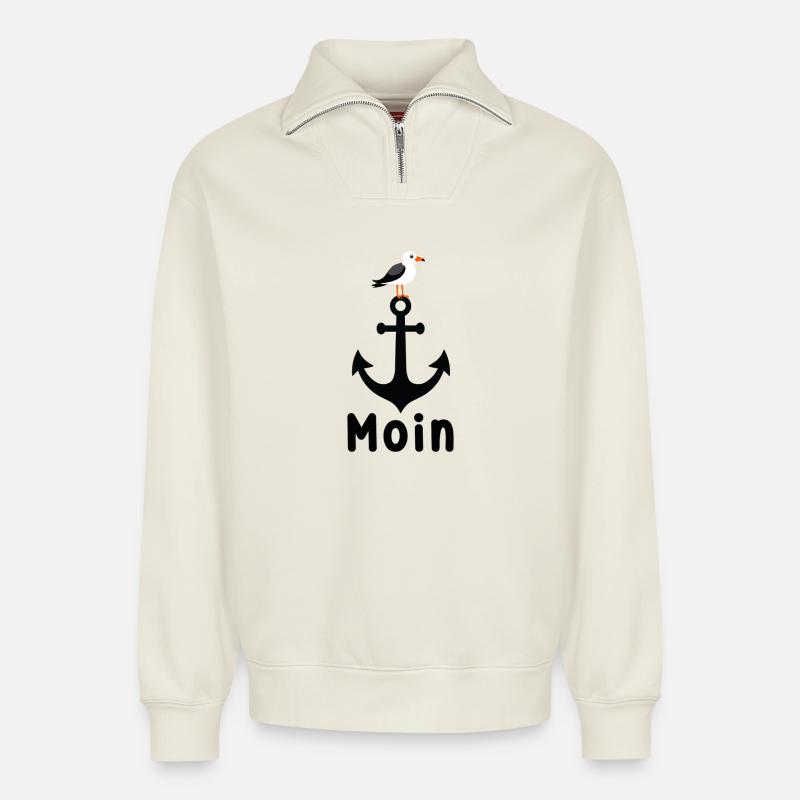 Anker Seagull Moin - Relaxed Unisex Organic Half Zip Sweatshirt – by SPREAD - off white