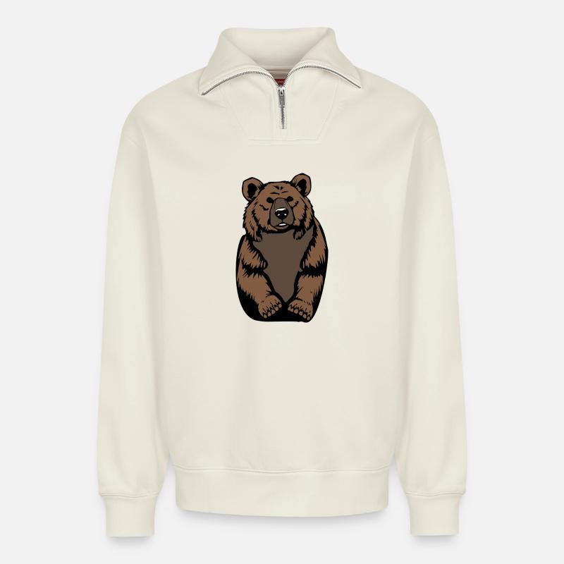 Bär BärenT-shirt Geschenk - Relaxed Unisex Organic Half Zip Sweatshirt – von SPREAD - Naturweiß