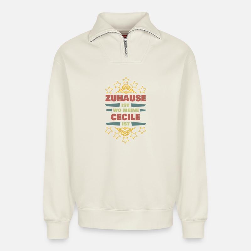 Cecile als Lebenspartnerin - Relaxed Unisex Organic Half Zip Sweatshirt – von SPREAD - Naturweiß