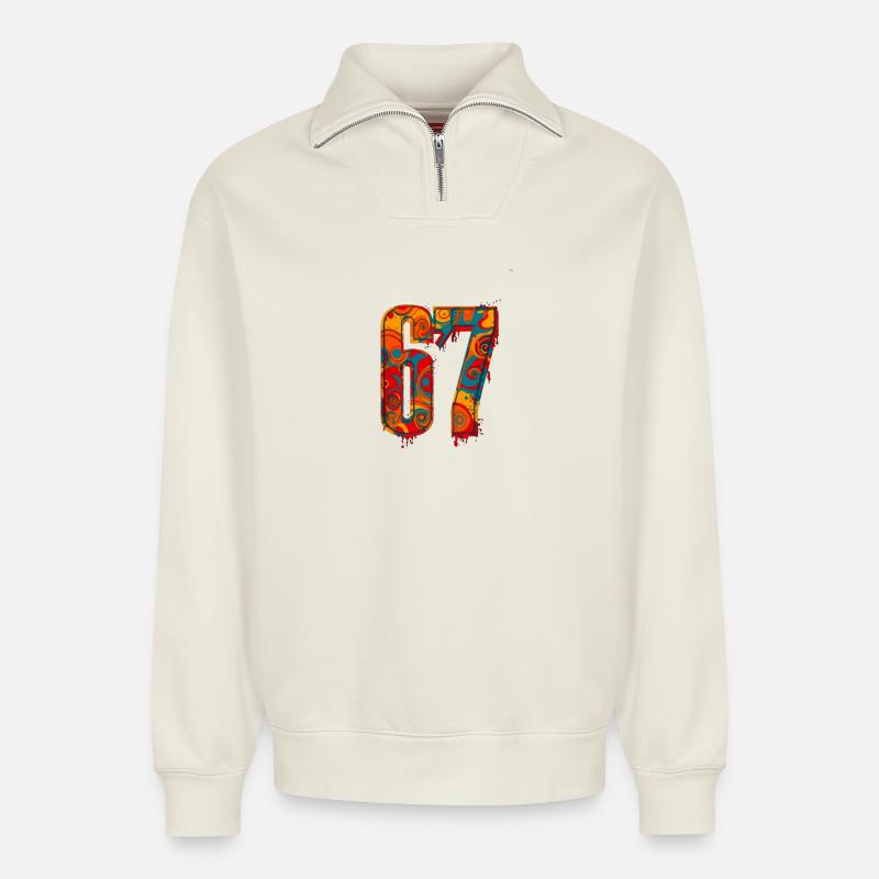 Psychedelic 67 Digits - Relaxed Unisex Organic Half Zip Sweatshirt – von SPREAD - Naturweiß